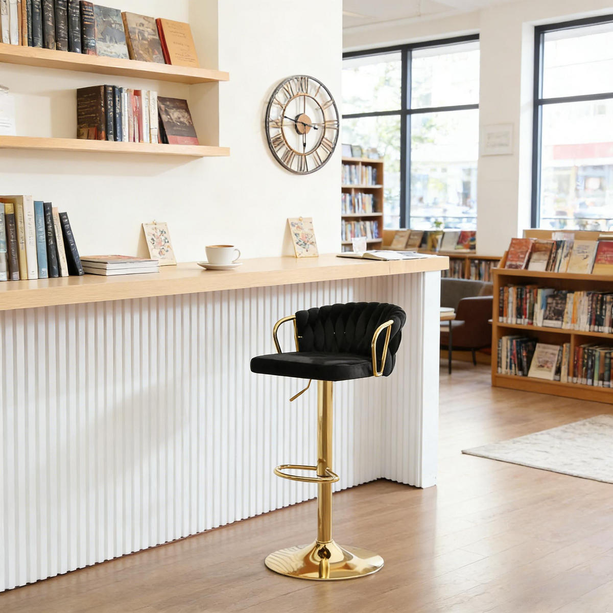 BARHOCKER DE-36090 Drehbar höhenverstellbar mit Samtbezug Schwarz - Schwarz, Metall (49.5/98/50.5cm) - ComfortXL
