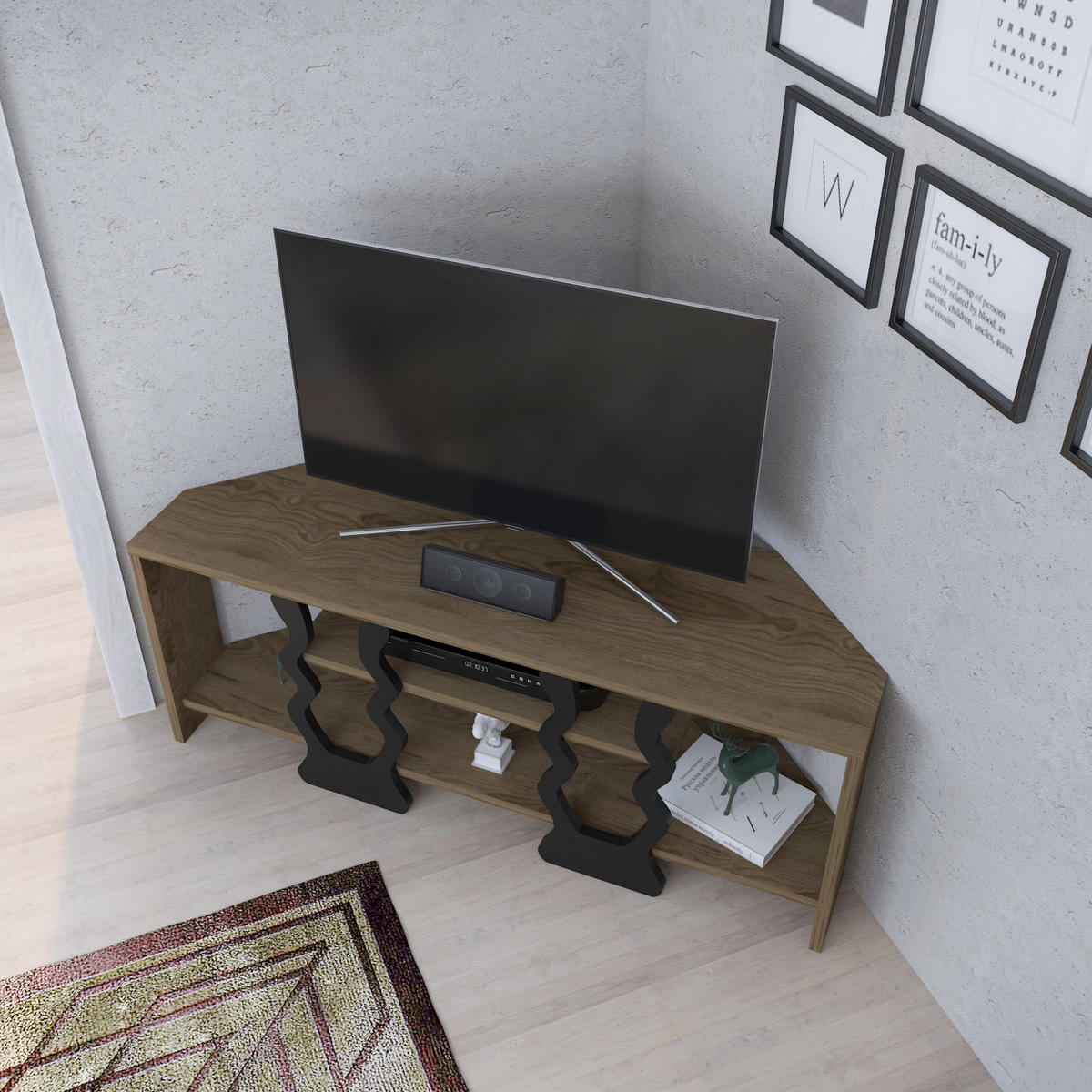 TV-ELEMENT Firal Braun Schwarz - Eichefarben/Schwarz, Holzwerkstoff (35/41.8/110cm) - Decorotika