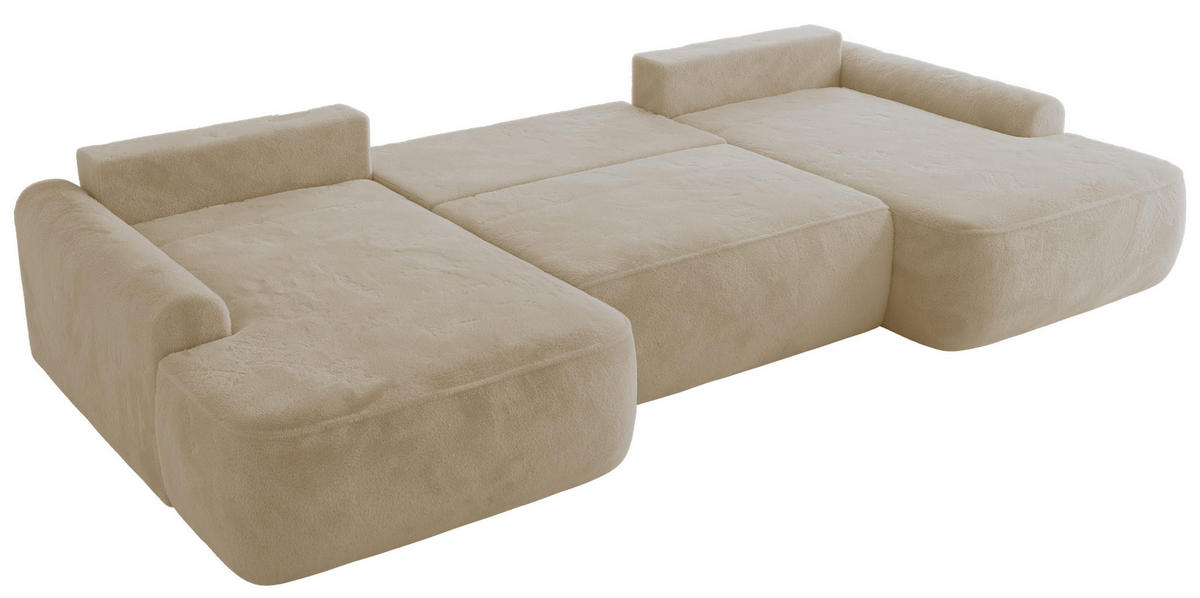 WOHNLANDSCHAFT CUBO U Creme Plüsch - Creme/Schwarz, Kunststoff/Textil (370/100/187cm) - MKS