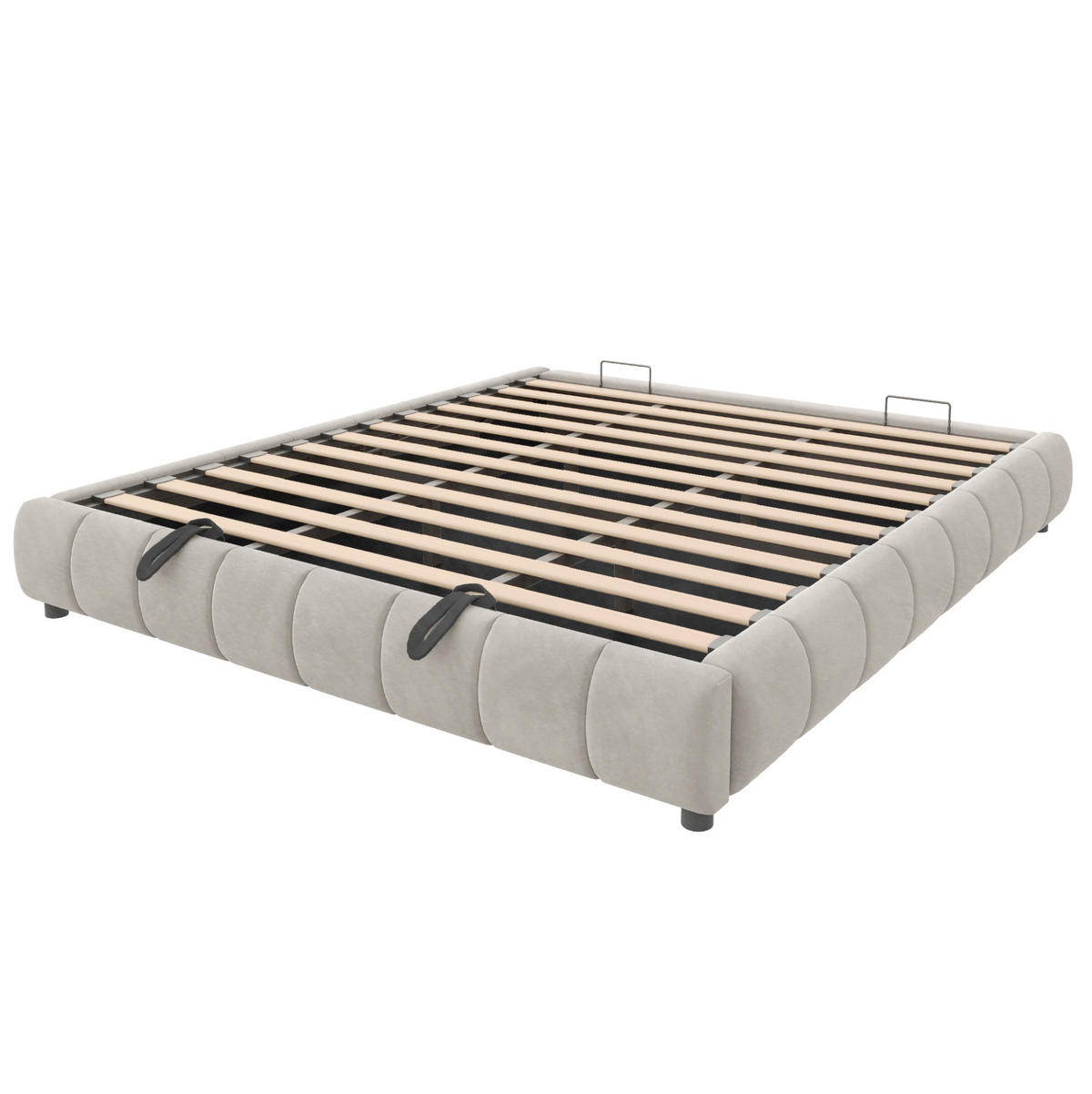 POLSTERBETT aus Flanellstoff 180x200 cm Beige mit LED-Lichtleiste, hydraulischem Stauraum und Metallrahmen - Beige, Textil (180/200cm) - Modfu