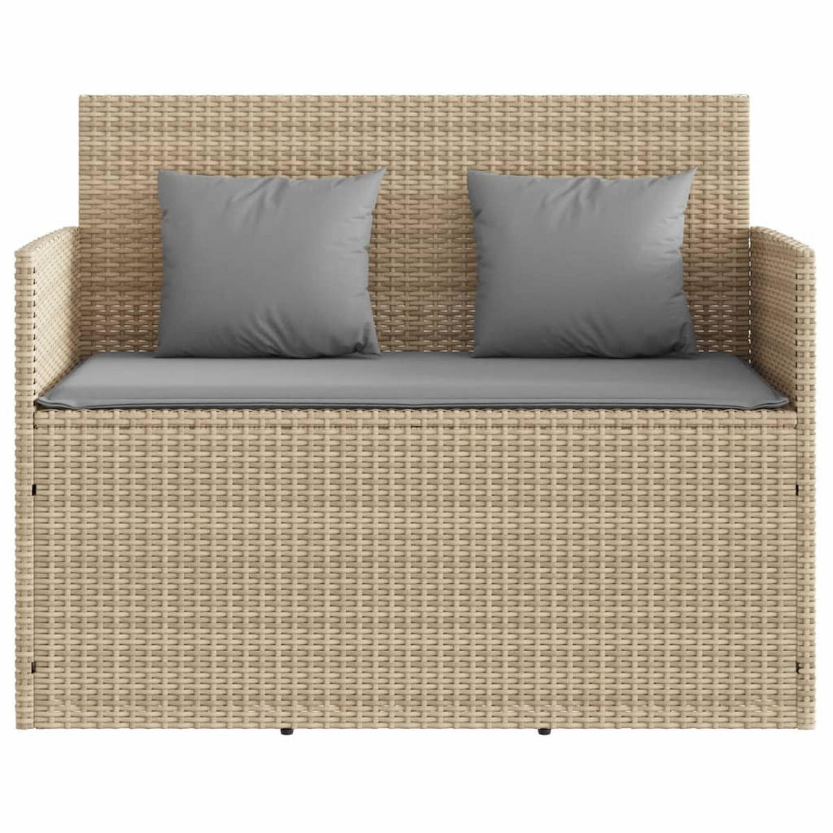 GARTENBANK mit Kissen Beige Poly Rattan - Beige/Grau, Kunststoff (120/90.5/50cm) - furnicato