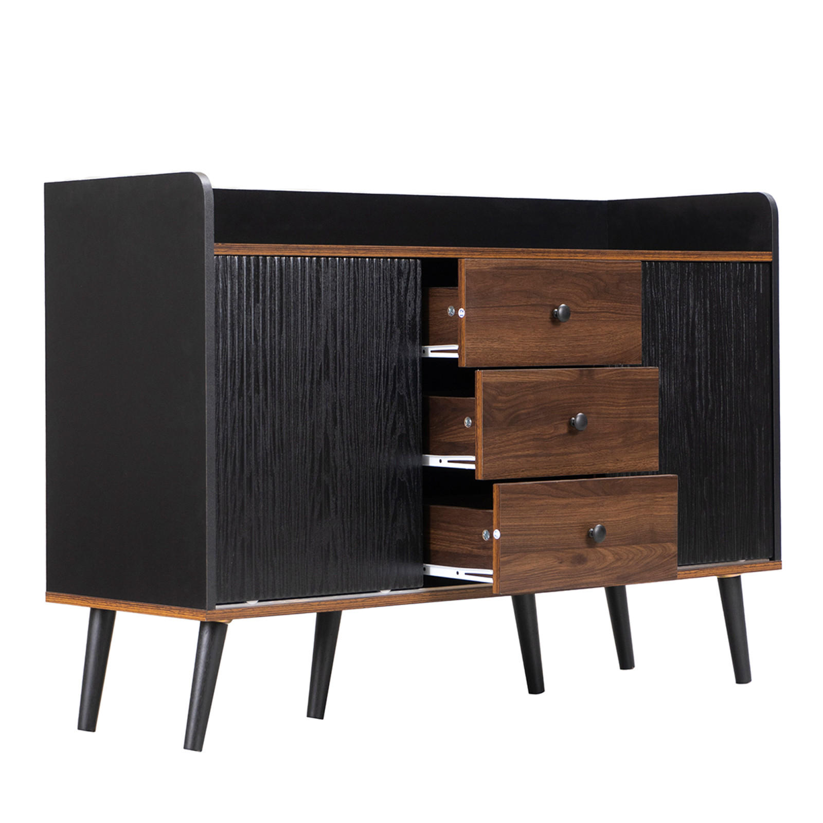 KOMMODE Holz-Schwarz, Schiebetüren, 3 Schubladen, modern - Schwarz, Holz (117/80/39cm)