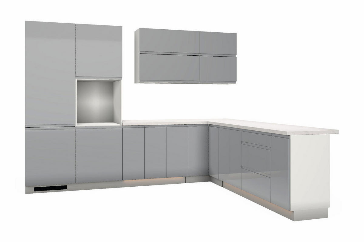 L-KÜCHE Velmora Grau Hochglanz – 300 × 240 cm – K31-G300 L - Grau, Holzwerkstoff (300/212/240cm) - ROYAL24_MARKT