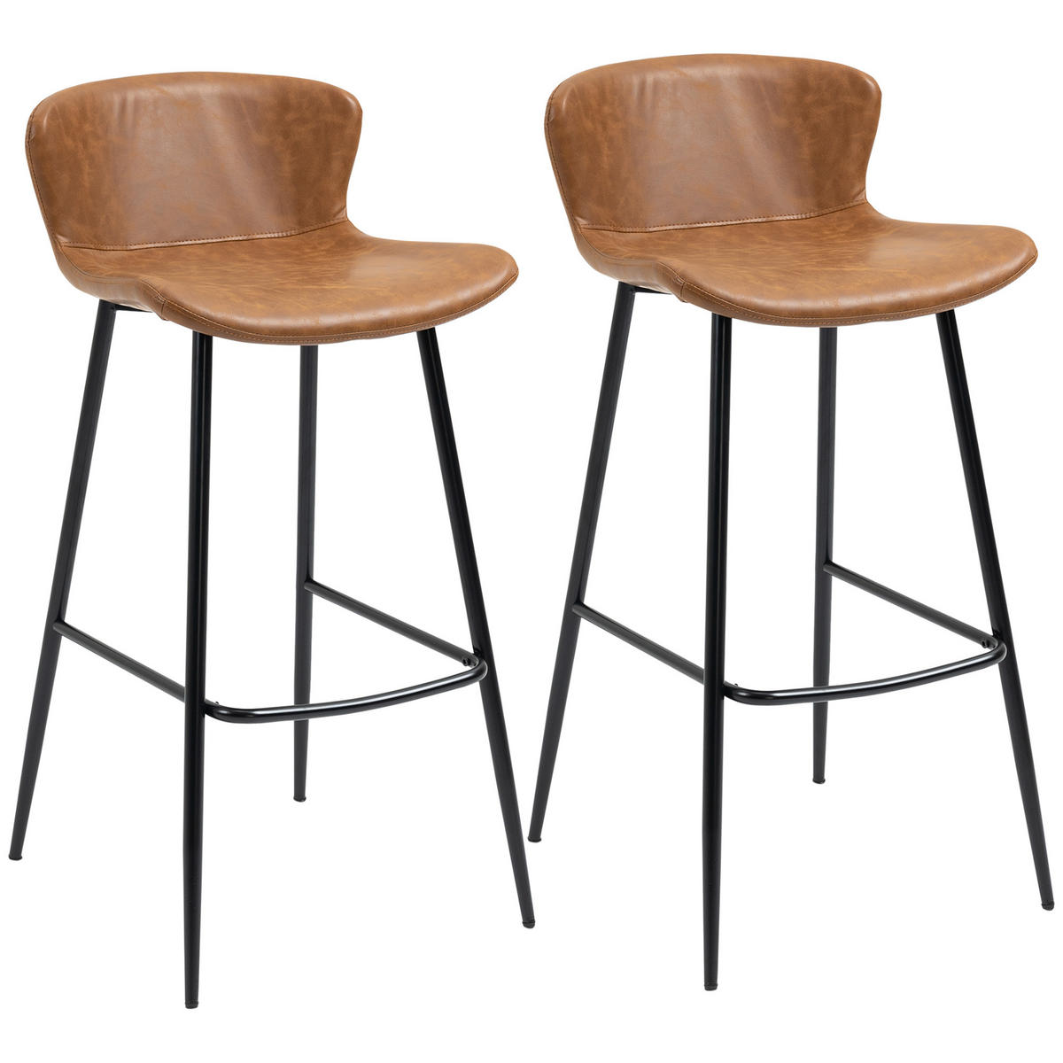 BARHOCKER, 2er-Set, PU-Bezug, Rückenlehne, Traglast 120kg, Küchenhocker, Braun - Multicolor, Holzwerkstoff (45/94.6/49cm) - FORIOUS