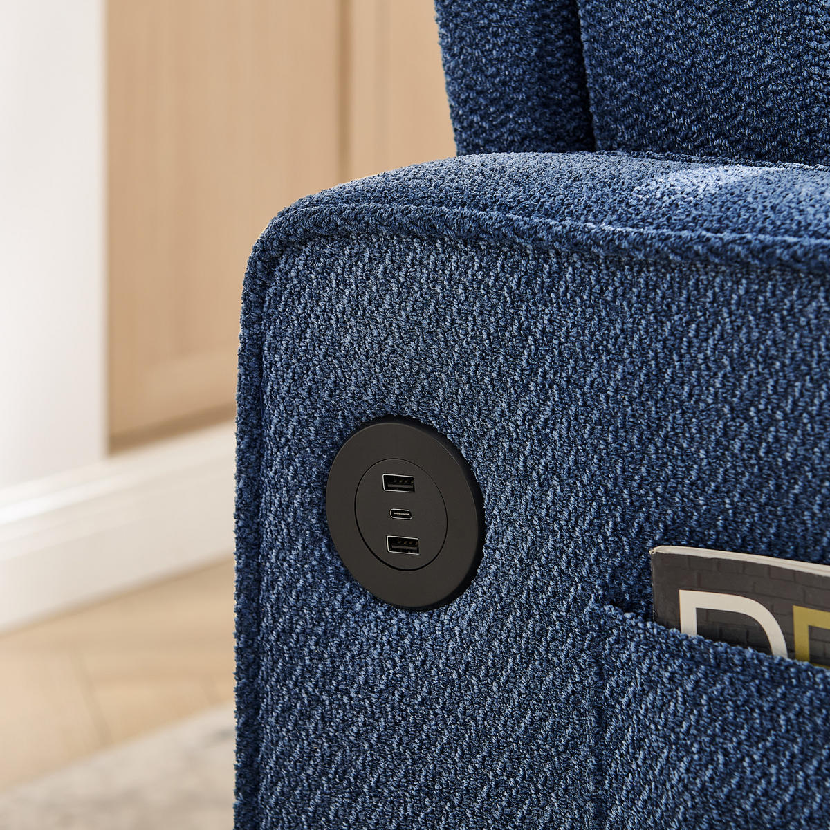 SCHLAFSOFA 3-in-1 mit USB-Ladeports Holz Stoff Navy Blue - Blau, Holz (134/73/195cm) - Meubliv