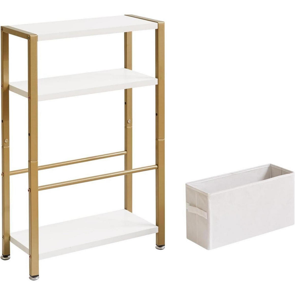 BEISTELLTISCH mit Stoffkorb Weiß Gold 43 x 18 x 64 cm - Multicolor, Metall (43/18/66cm)