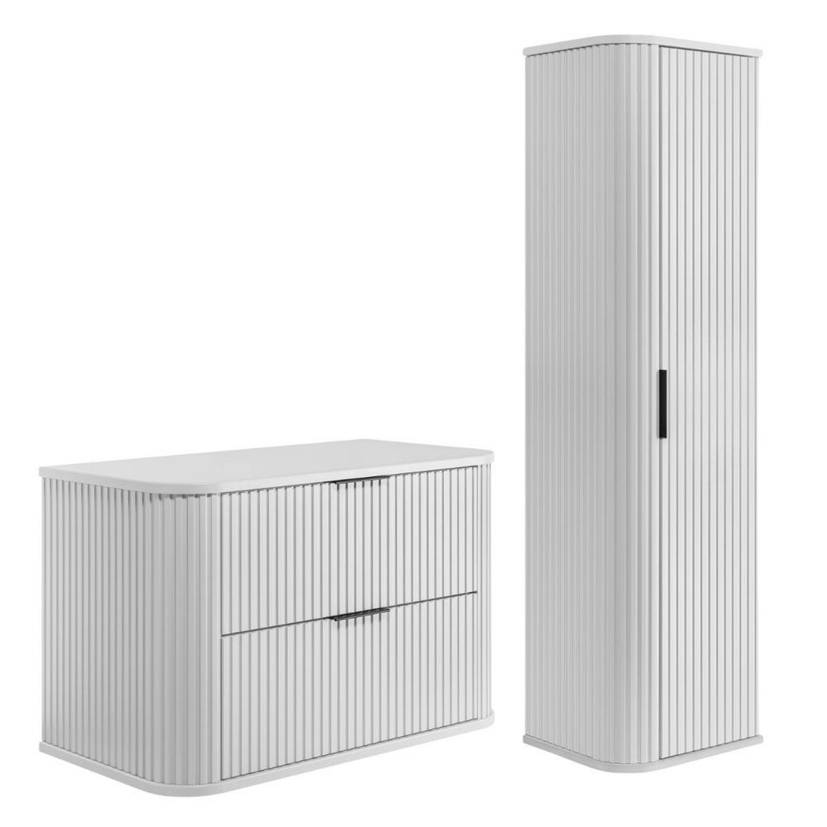 BADMÖBEL-SET 2-tlg Weiß matt 80/51/41 cm und 35/139/31 cm - Weiß, Holzwerkstoff (80.4/51.7/41.5cm) - Rodan