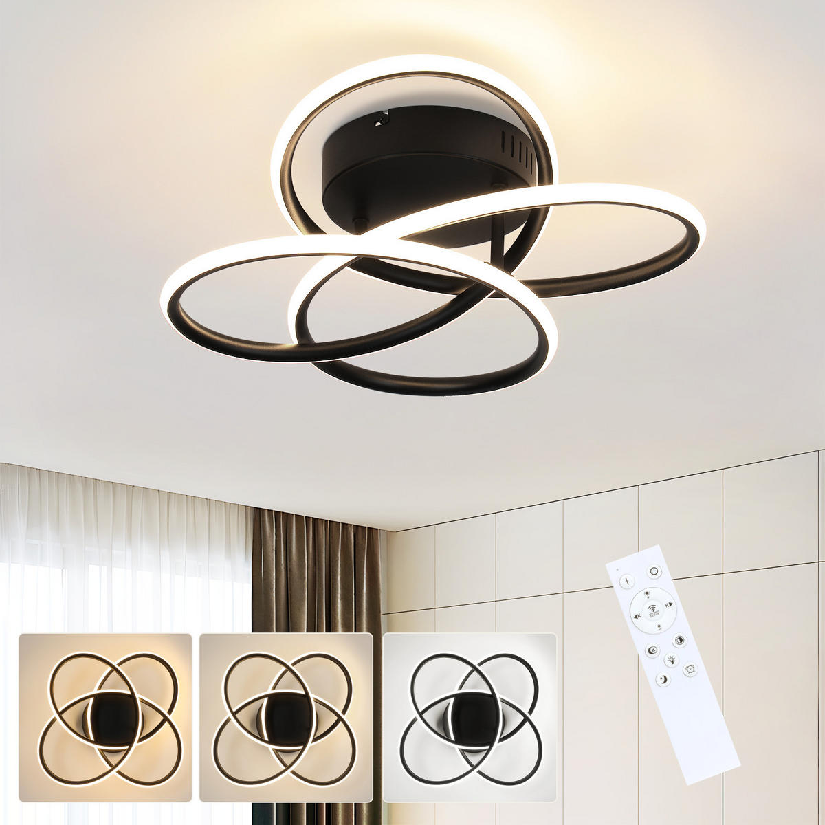 LED-DECKENLEUCHTE Meldon 33/36/14 cm - Schwarz, Metall (36/33/14cm) - ZMH