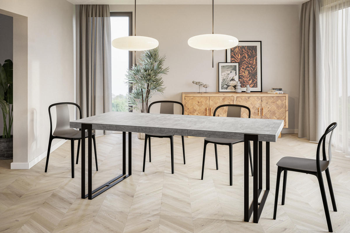 ESSZIMMERTISCH ROSA, ausziehbarer Tisch 140-240X80X77 cm, Farbe: Hellgrau, mit Metallbeinen in Farbe Schwarz - Schwarz/Grau, Holzwerkstoff (140/80/77cm) - Alpi-Möbel