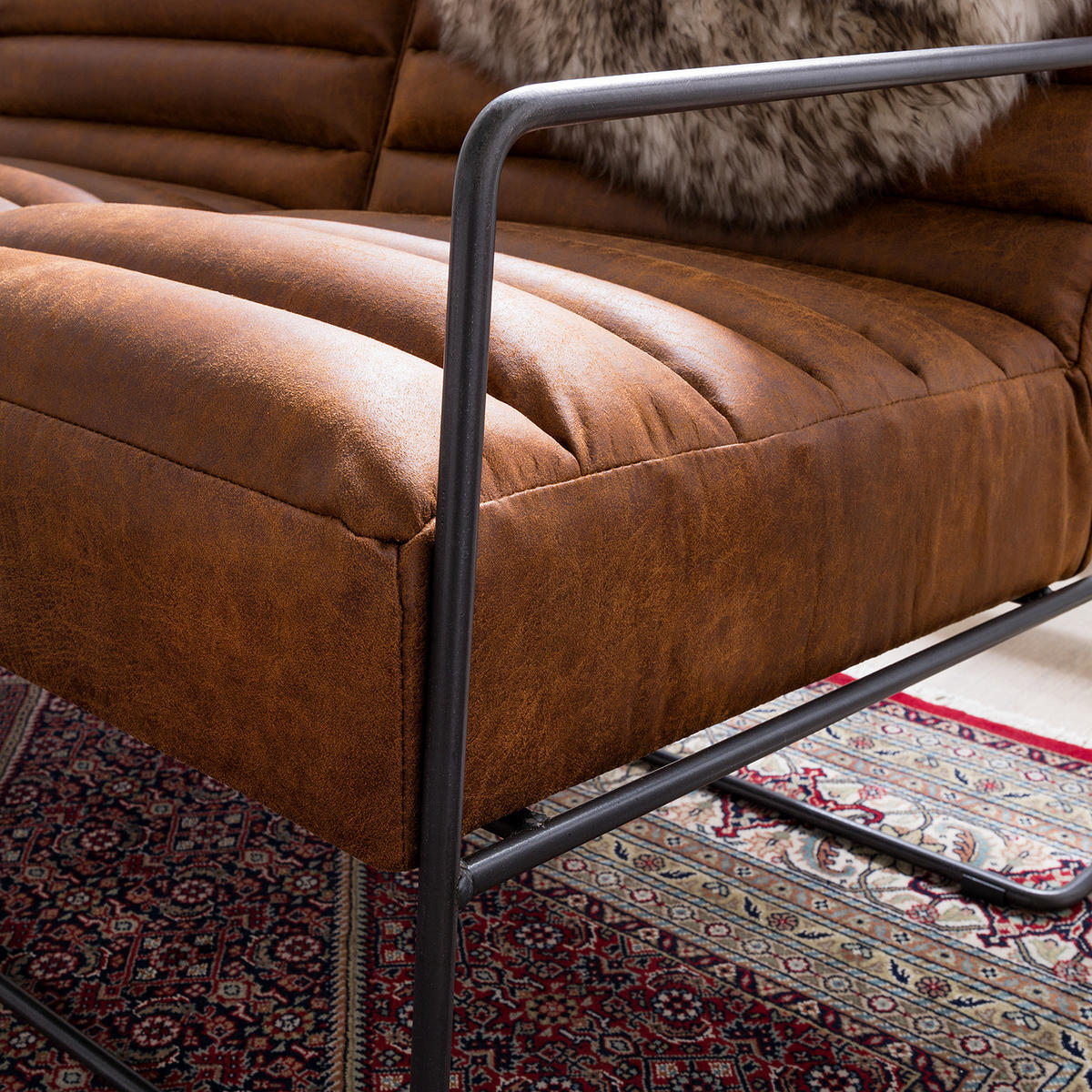 2-SITZER SOFA - Antiklederlook - Braun, Textil (121/81/78cm) - home24