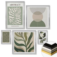 WANDBILDER 5er Set - 50x50 cm & 20x30 cm & 40x60 cm Silberner Rahmen - Blätter geometrische Formen abstrakt - Silberfarben, Kunststoff (40/60cm) - ArtPrintCave