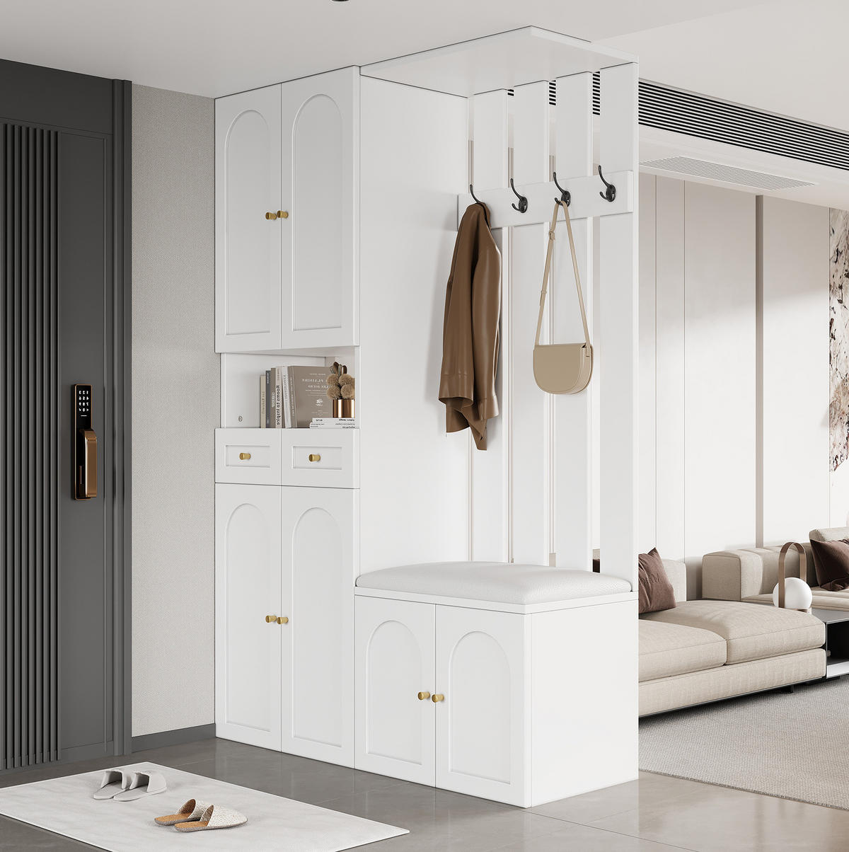GARDEROBE in Weiß Flurgarderobeset mit Schuhbank und Schubladen für Flur, B110/T37/H180cm - Weiß, Holzwerkstoff/Metall (110/180/37cm) - STILVORA