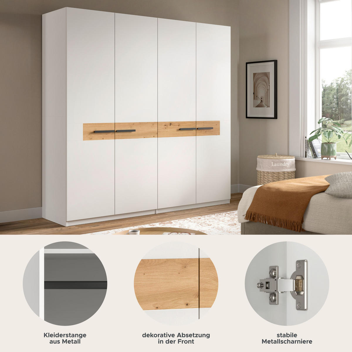 KLEIDERSCHRANK STANGA (B/H/T: ca. 200/201/55 cm) in weiß/weiß - Weiß, Holzwerkstoff (200/201/55cm)