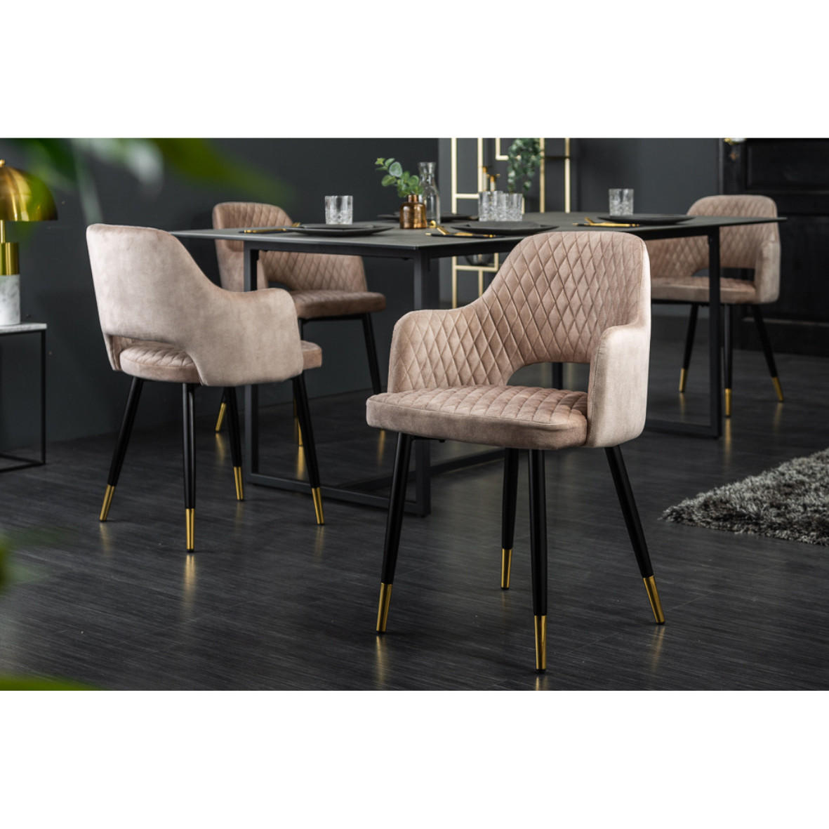 STUHL PARIS Samt Greige - Beige, Textil (56/81/57cm) - riess-ambiente