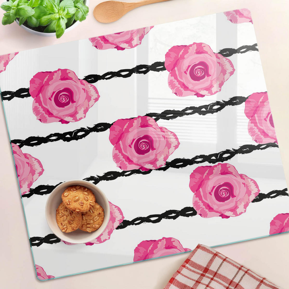 GLASPLATTE 60x52 cm Rosen - Pink, Glas (60/0.4/52cm) - TULUP