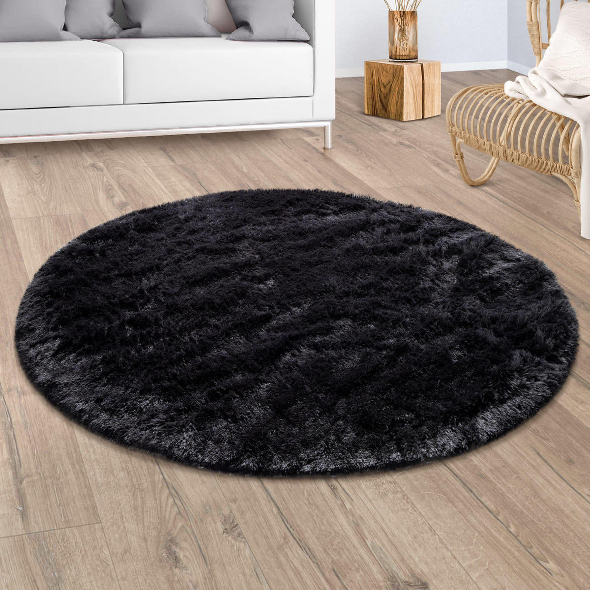 HOCHFLORTEPPICH 120/120 cm Silky 591 - Schwarz, Kunststoff (120/120cm) - Paco Home