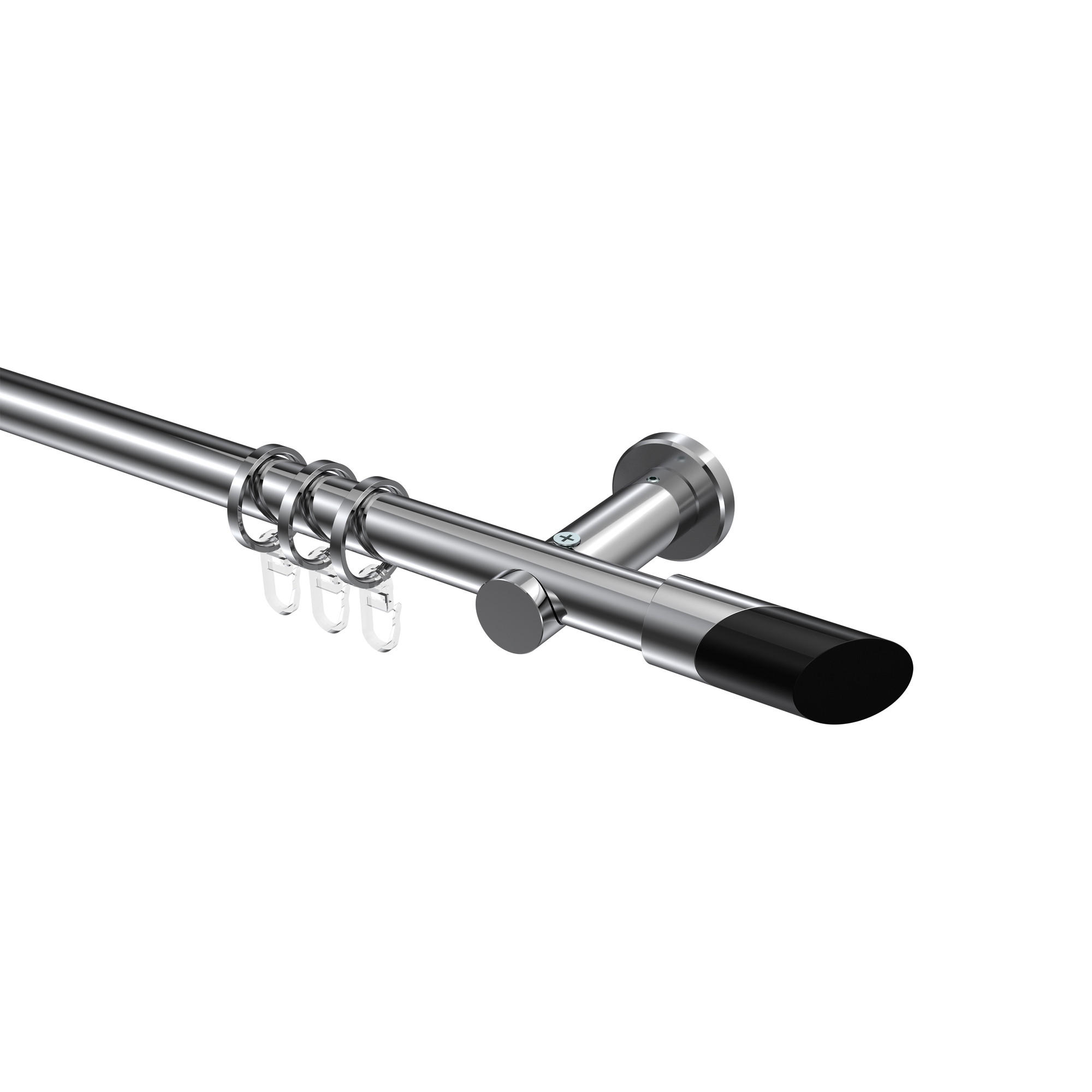GARDINENSTANGEN-SET Platon Verano 480 cm (geteilt in 3 x 160 cm), 1-läufig, 20 mm Ø Chrom - Chromfarben/Schwarz, Metall (480cm) - INTERDECO