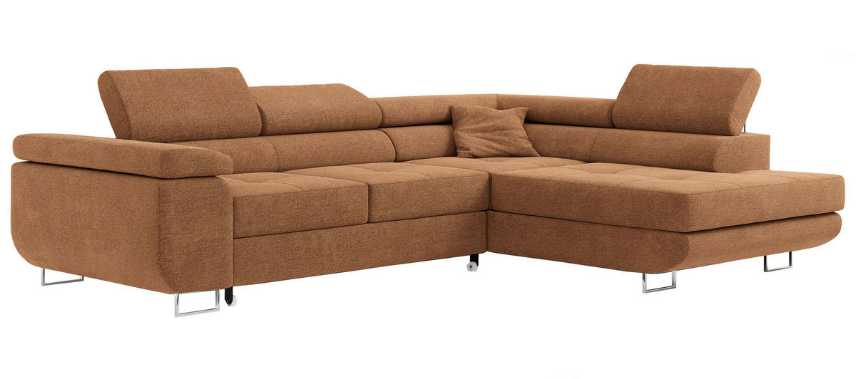 ROHOVÁ SEDAČKA GUSTAW L - Oranžová Strukturovaná látka - Pravá Strana - pomerančová/stříbrná, kov/textil (205/275cm) - MKS