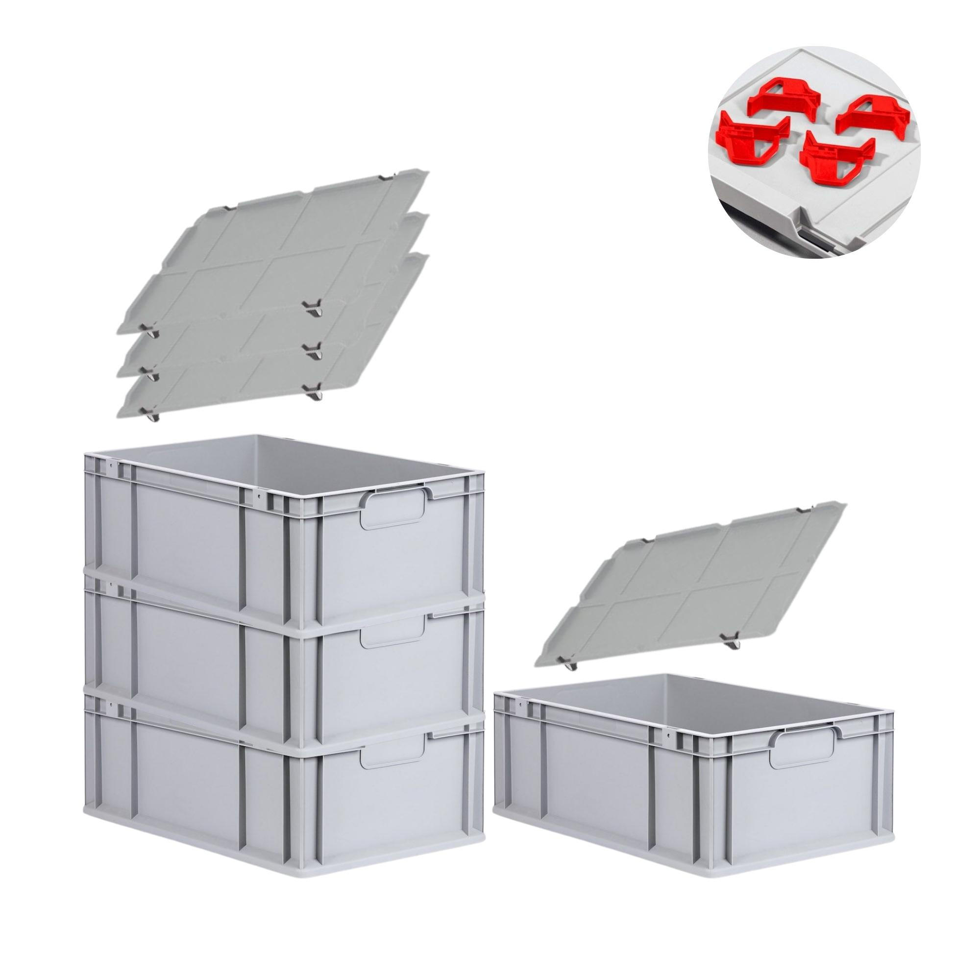 EUROBOX 4x Nextgen Economy Mit Auflagedeckel Grau/Rot Griffe Geschlossen 44 Liter - Rot, Kunststoff (40/22/60cm) - PROREGAL