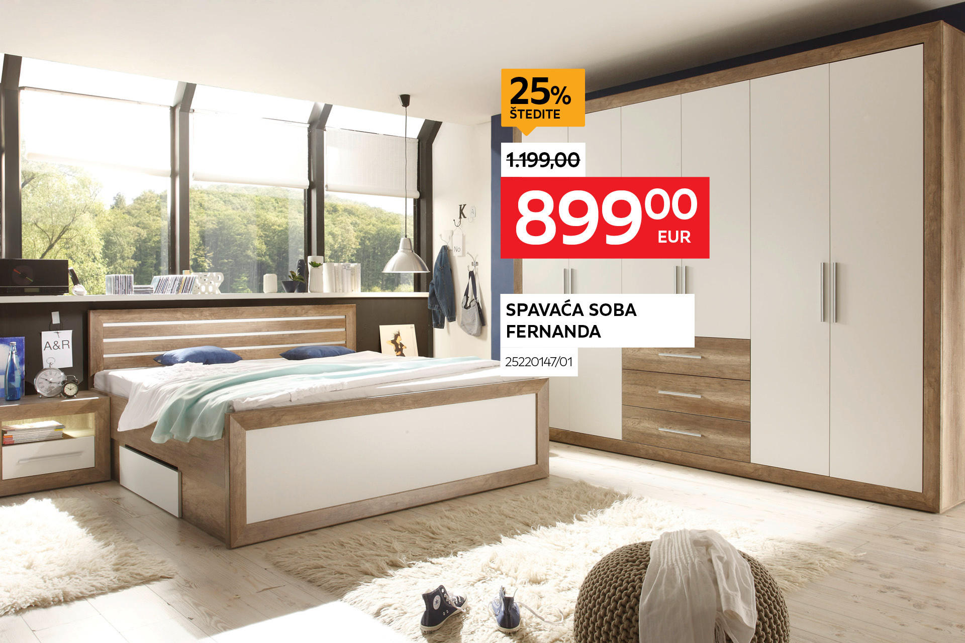 spavaća soba Fernanda 25220147/01 umjesto 1199,00 € nova cijena 899,00 € štedite 25%