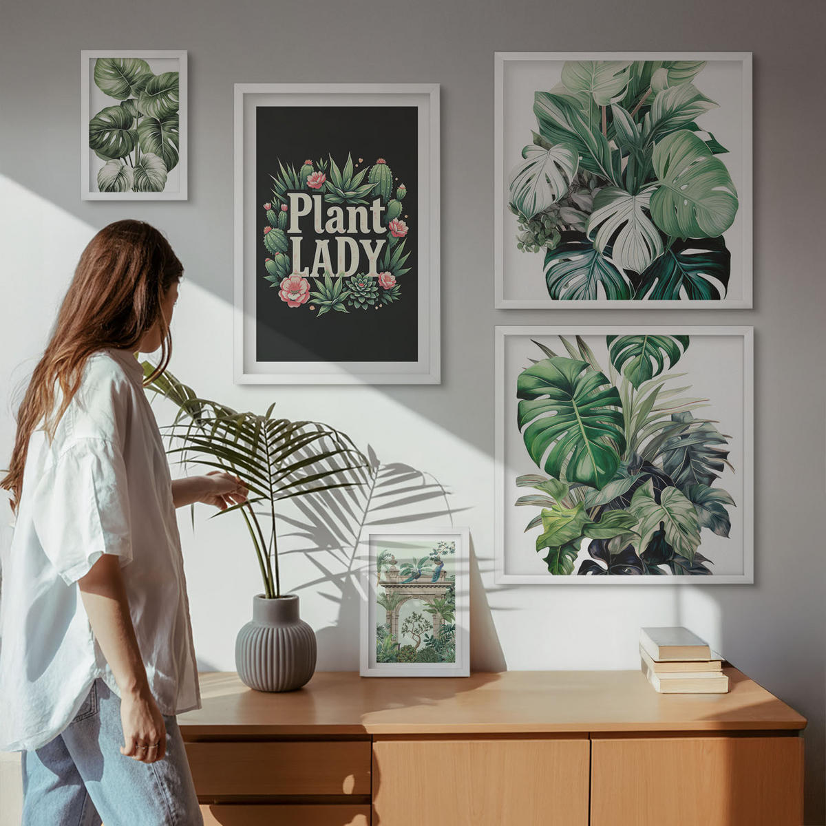 WANDBILDER 5er-Set - 50x50 cm & 20x30 cm & 40x60 cm Weißer Rahmen - Japanische Natur und Japandi-Stil - Weiß, Kunststoff (40/60cm) - ArtPrintCave
