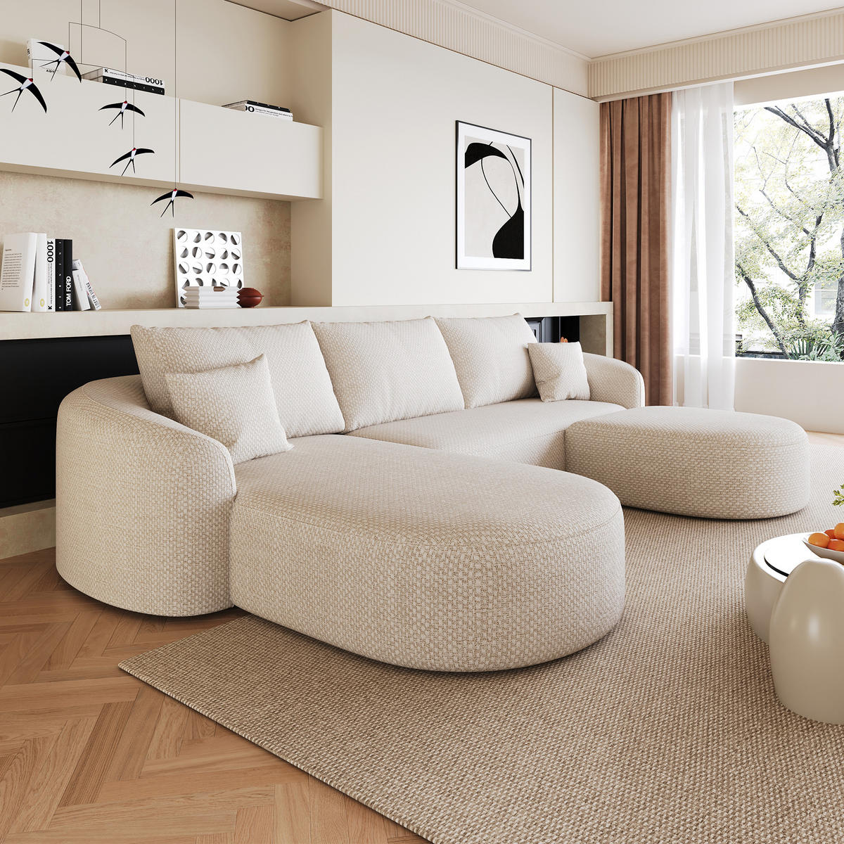 WOHNLANDSCHAFT DE-34817 U-Form 2-Sitzer Chaiselongue links Weiß - Weiß, Textil (168/85/336cm) - ComfortXL
