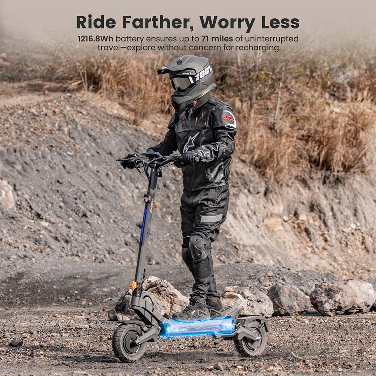 E-SCOOTER Ausom DT2 Pro – Dual-Motor-System mit 2×1100W, 68 km/h Höchstgeschwindigkeit & 115 km Reichweite - Grau, Metall (59cm) - Ausom