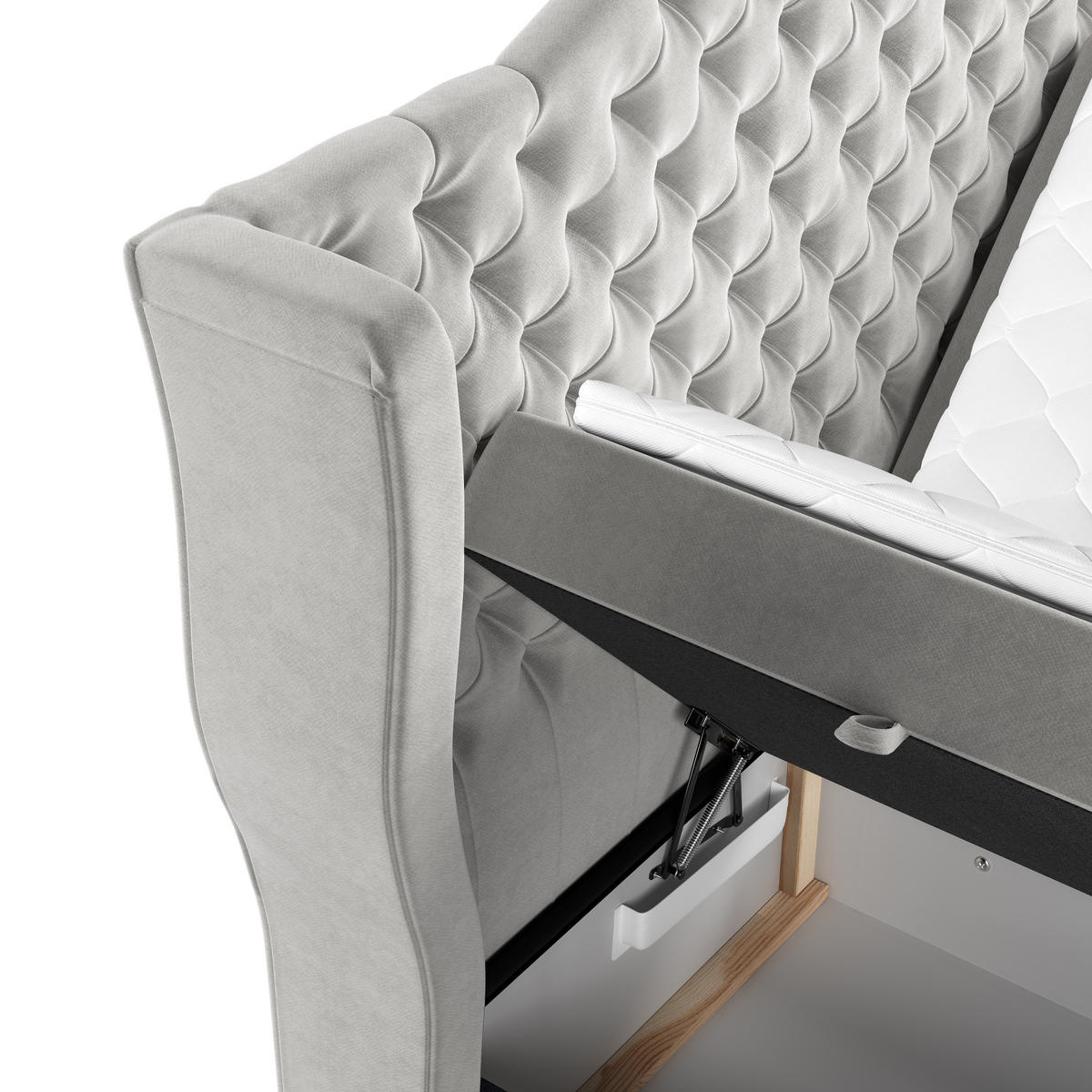 BOXBETT Royal Hellbeige 200/200 cm im Samtstoff - Hellgrau/Schwarz, Holz/Holzwerkstoff (200/200cm) - Maison de Reve