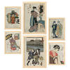 POSTER Set Mit 6 Japan Vintage Papier Stil Plakate Mit Enzyklopädie Hintergründen Ukiyo E Japanische Geishas A3 & A4 Rahmen Aus Hellem Holz - Beige, Papier (29/3cm) - Nacnic