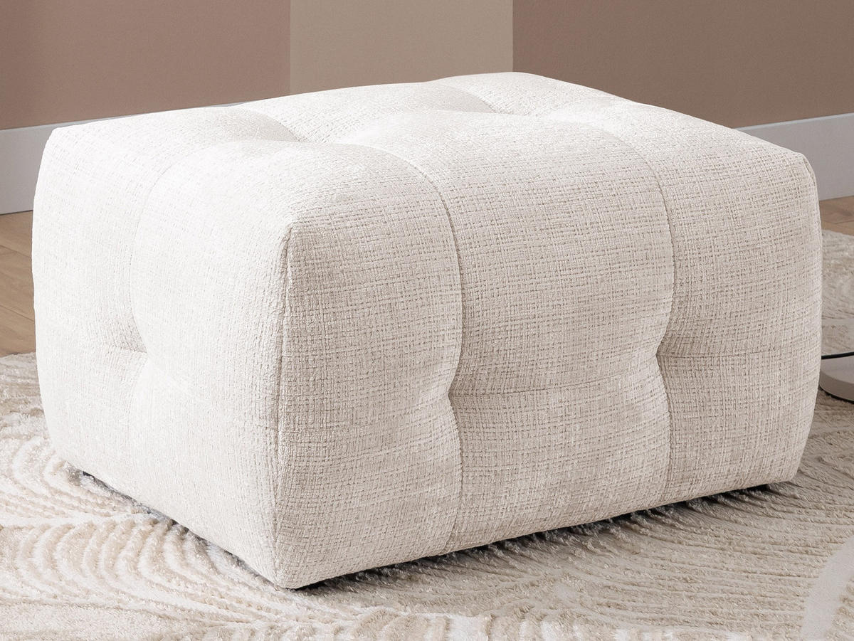 ECKSOFA inkl. Hocker Kozy im Bumpy-Design mit Schlaffunktion und fester Rückenlehne aus weichem Beige Chenille-Stoff - Ottomane rechts - Beige/Creme, Holz/Kunststoff (234/161cm) - S-Style Möbel