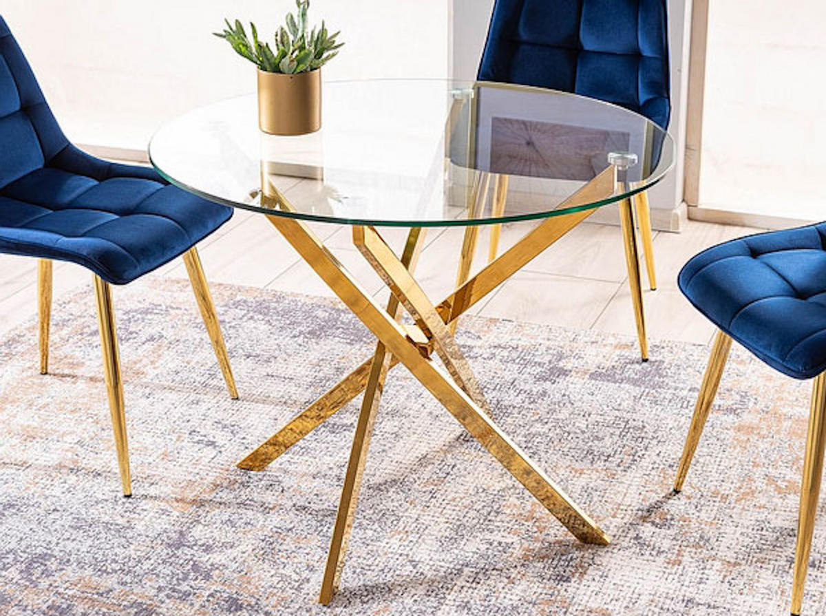 ESSTISCH Agis Gold 90 / 90 / 73cm - Transparent/Goldfarben, Glas/Holz (90/90/73cm) - Feldmann-Wohnen