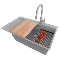 GRANITSPÜLE Sydney, 2-er set Grau 78/50 cm 1 Becken + Küchenarmatur 38/14 cm + Ablauf-Set + Küchenzubehörset ab 60er Unterschrank - Chromfarben/Beige, Kunststoff (78/20/50cm) - Primagran