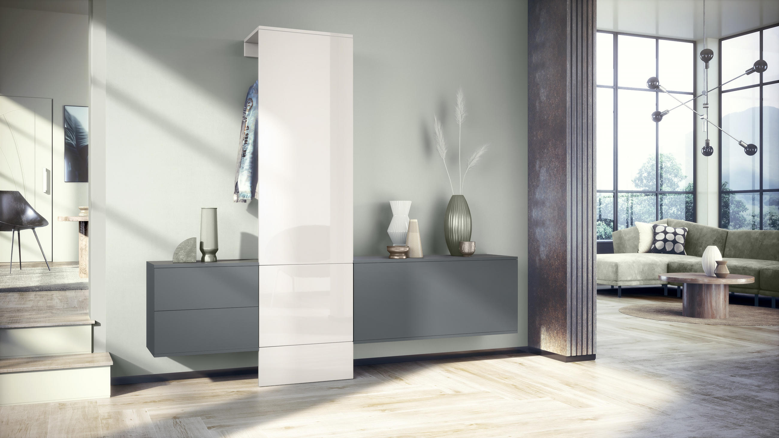 GARDEROBE DualVista Weiß Hochglanz - Weiß Hochglanz, Holzwerkstoff (208/193/35cm) - Vladon