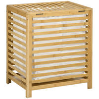 WÄSCHEKORB, Bambus, Vliesstoff Naturholz - Naturfarben, Naturmaterialien (36/60/50cm) - HOMCOM
