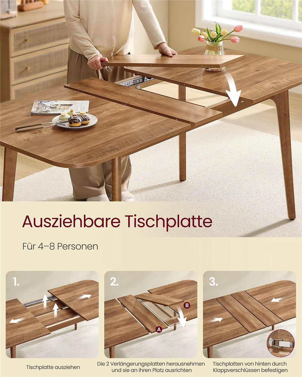 ESSTISCH ausziehbar 140–180 cm bis 120 kg belastbar - Braun, Holz (180/85/76.2cm) - Kaket