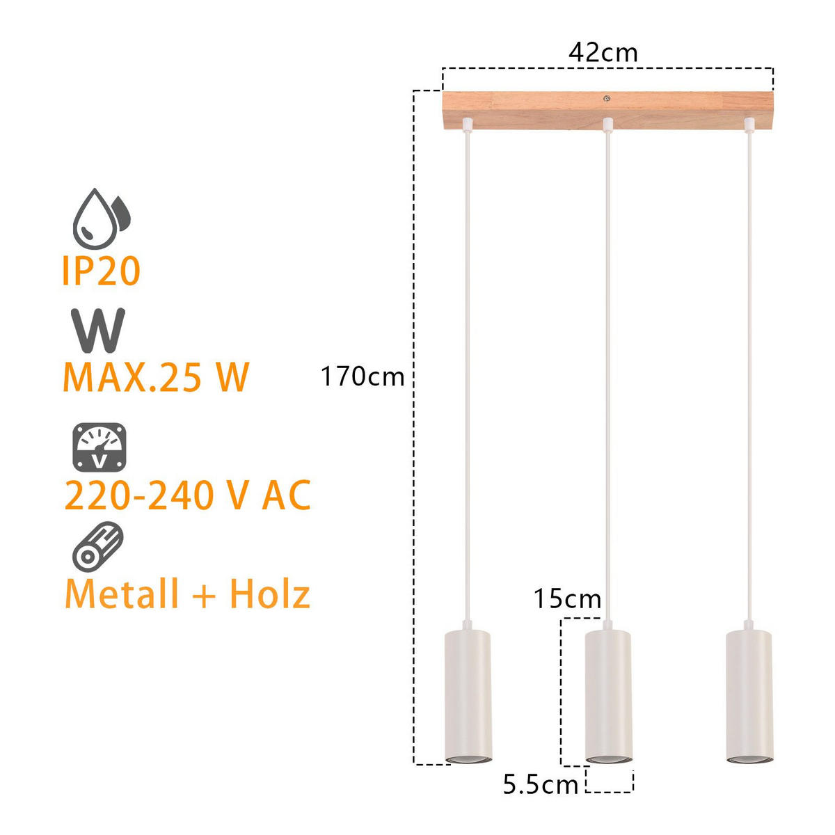 PENDELLEUCHTE Clara 42/6/171 cm - Weiß, Metall (42/6/171cm) - ZMH