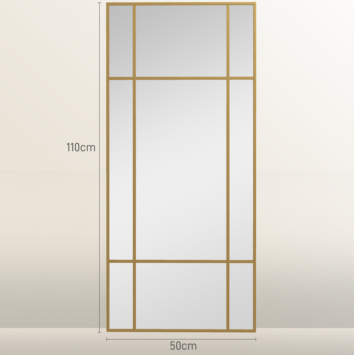 WANDSPIEGEL 110/2/50 cm gold aus Glas mit Metallrahmen - Goldfarben, Glas (2/50/110cm) - OKWISH