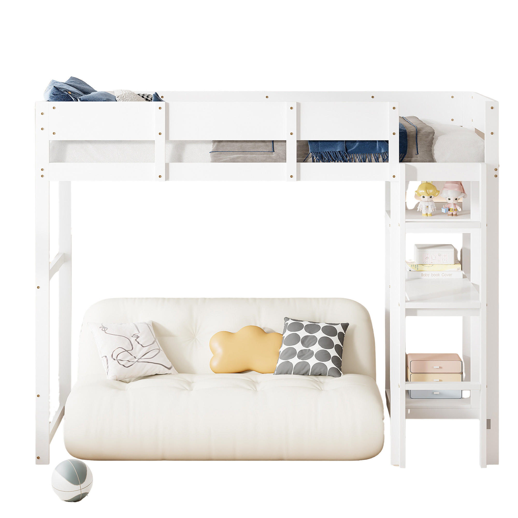 HOCHBETT mit Ablage 90/200 cm aus massivem Kiefernholz in Weiß - Weiß, Holz (90/200cm) - OKWISH