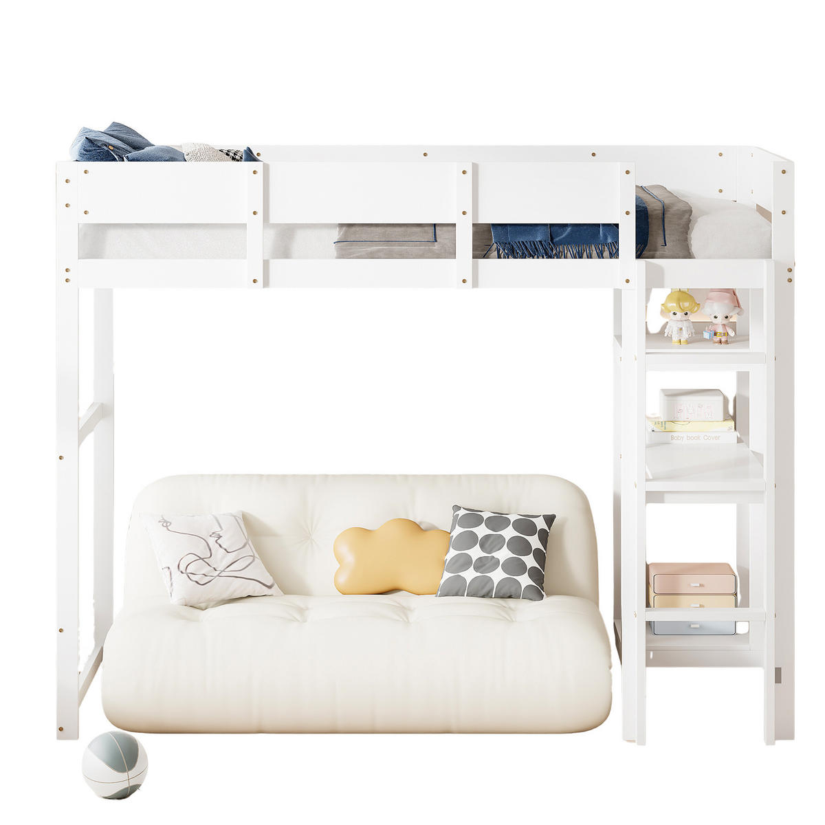 HOCHBETT mit Ablage 90/200 cm aus massivem Kiefernholz in Weiß - Weiß, Holz (90/200cm) - OKWISH