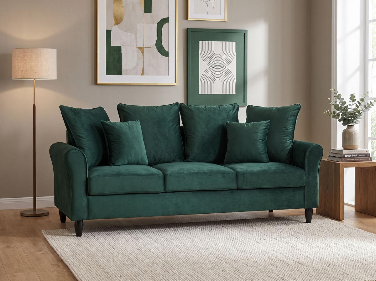 3-SITZER-SOFA Samtstoff Dunkelgrün Bornholm - Dunkelgrün, Textil (197/76/79cm) - Beliani