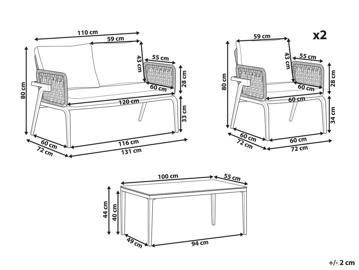 LOUNGE-SET 4-Sitzer grau Sciacca - Grau, Metall - Beliani