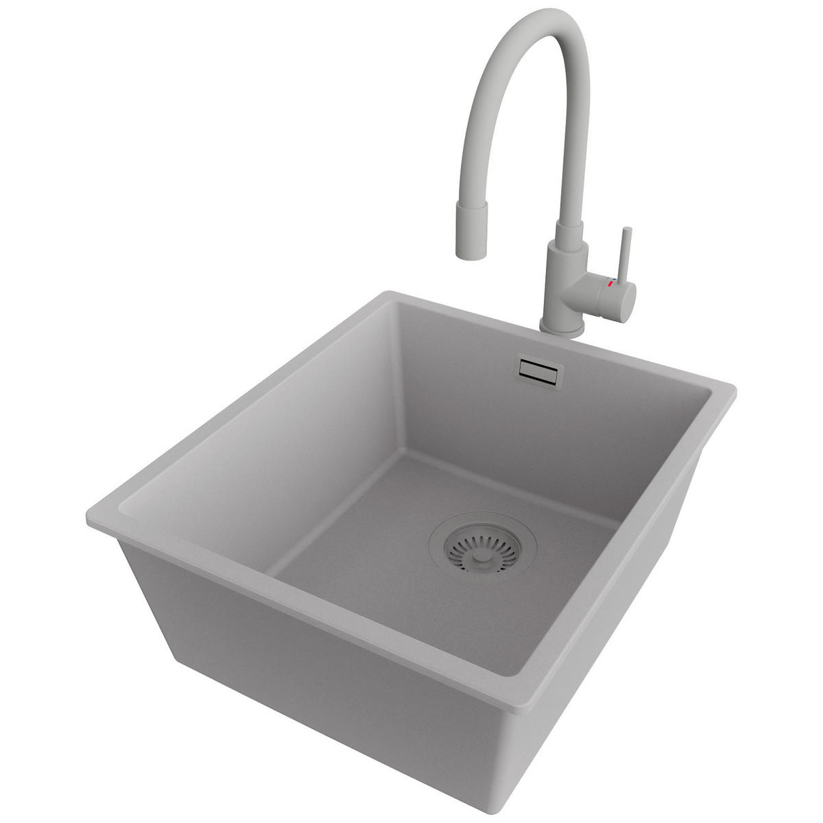 GRANITSPÜLE London Slim, 2-er set Grau 41/47 cm 1 Becken + Küchenarmatur 38/14 cm + Ablauf-Set ab 45er Unterschrank - Grau, Kunststoff (41/20/47cm) - Primagran