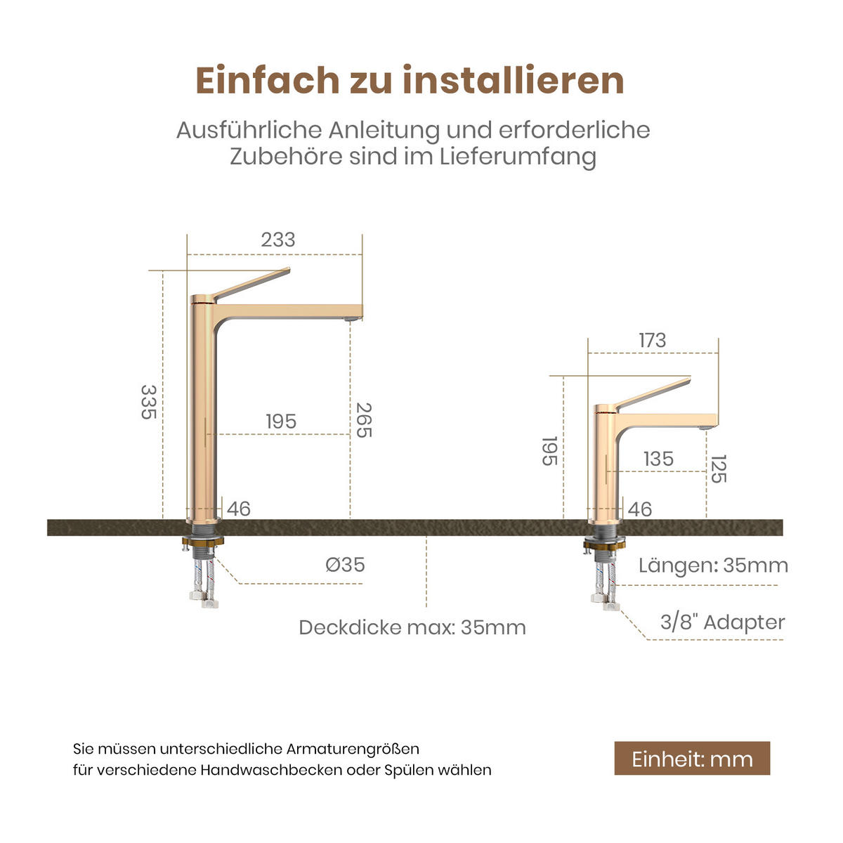 WASCHTISCHARMATUR mit Spulen-Zertifiziertem Filterelement Rosengold - Roségold, Metall (17.3/4.6/19.5cm) - EMKE