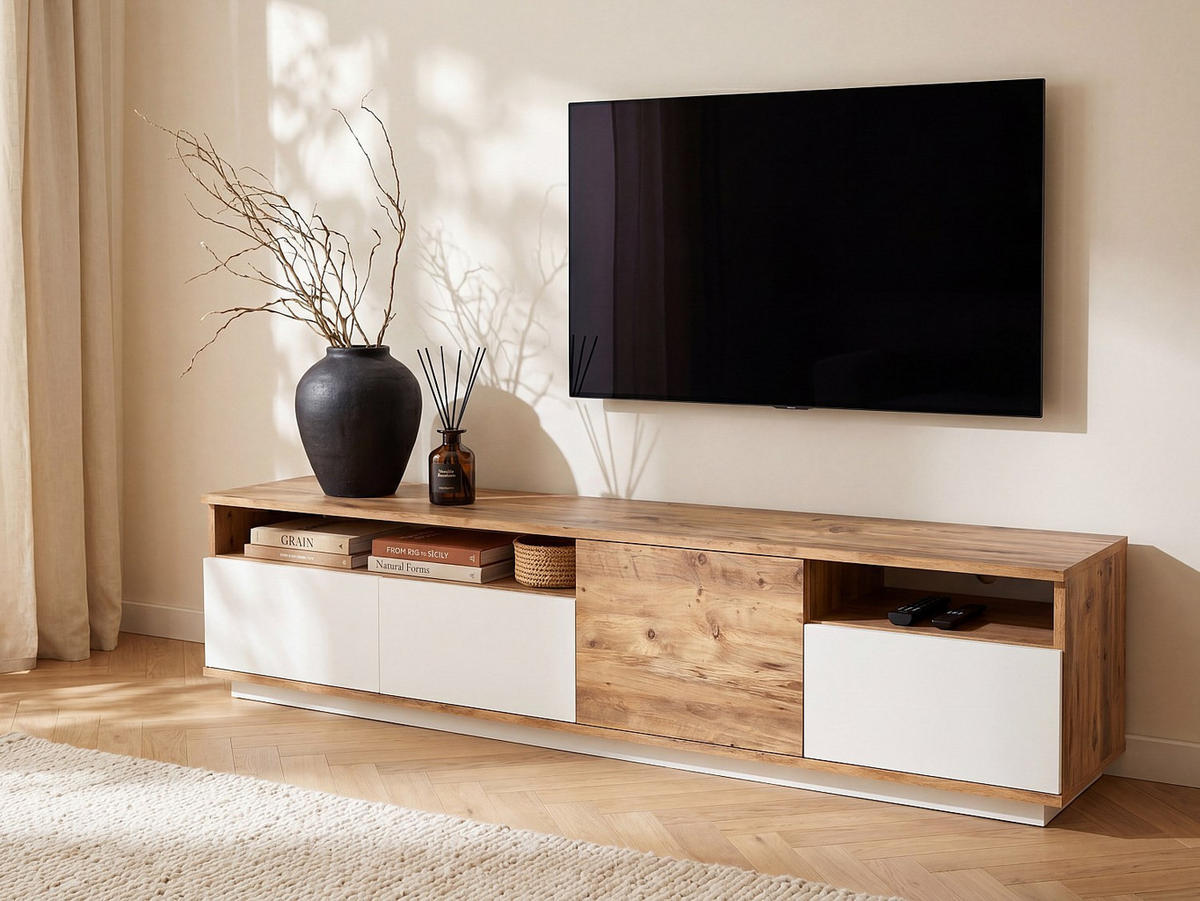 TV-BOARD - 180 cm x 44.5 cm - holz - naturfarben hell, weiß Cedona - Naturfarben/Weiß, Holz (180/44.6/44.5cm) - Vente-Unique