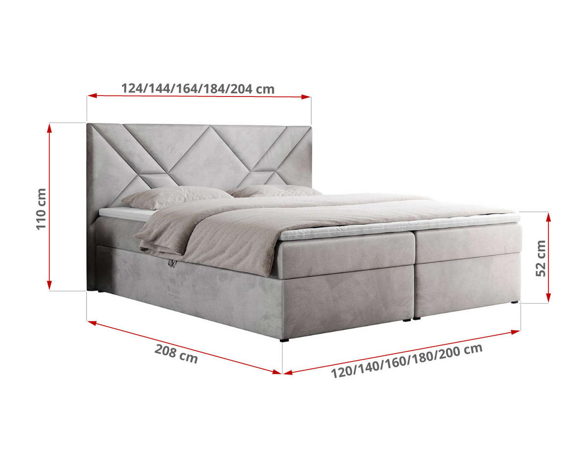 BOXBETT NEOMI 120/200 - Hellgrau Velvet - H3 - Visco - Hellgrau, Holz/Textil (120/200cm)