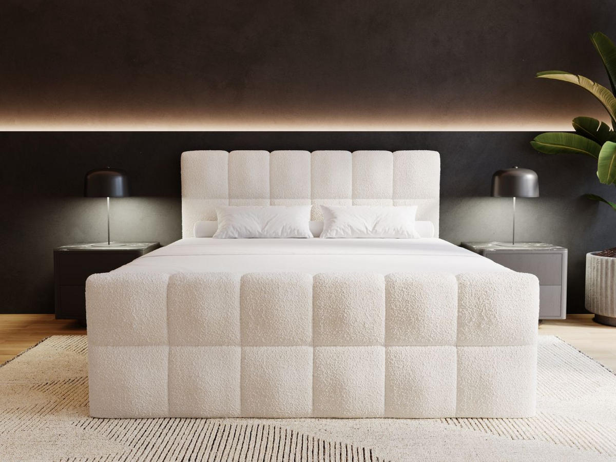 BOXBETT Alicante 180x200 Bouclé-Stoff Creme - Creme, Holz/Textil (180/200cm) - Graingold