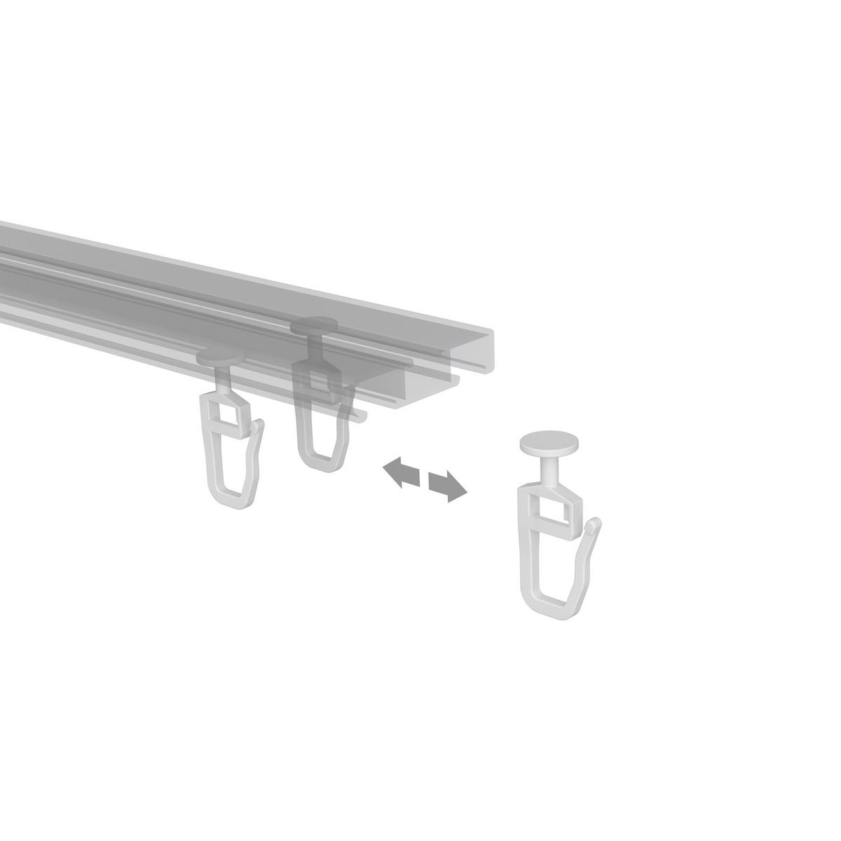FALTENGLEITER RUNDKOPF 9 MM Ø MIT FALTENHAKEN für Innenläufe / Gardinenschienen bis Nutbreite 5,6 mm, Packung 100 Stück - Weiß, Kunststoff (1.1/2.9/1cm) - INTERDECO