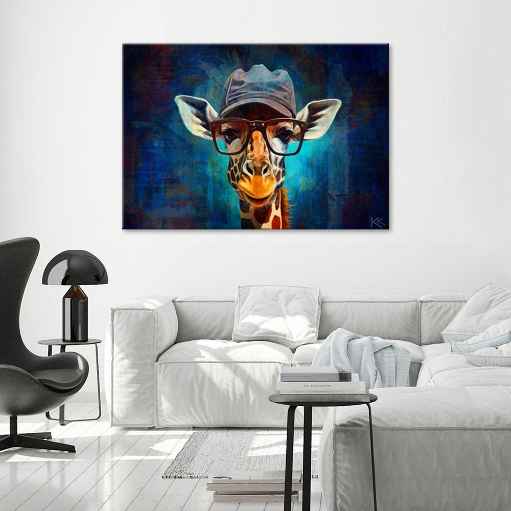 LEINWANDBILD Pop Art Giraffe 100x70cm - Blau, Textil (100/70cm) - Feeby