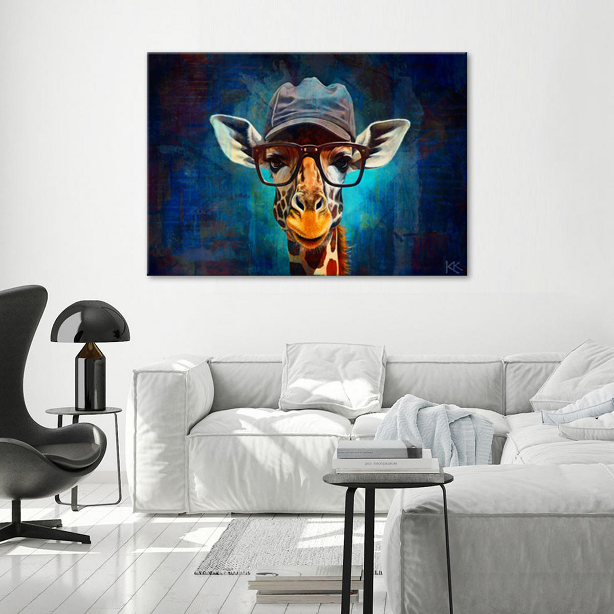 LEINWANDBILD Pop Art Giraffe - Blau, Textil (100/70cm) - Feeby