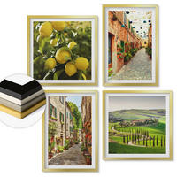 WANDBILDER 4er Set - 50x50 cm & 40x60 cm Goldrahmen - Bezaubernde Straßen voller Zitronenblüten - Goldfarben, Kunststoff (50/50cm) - ArtPrintCave